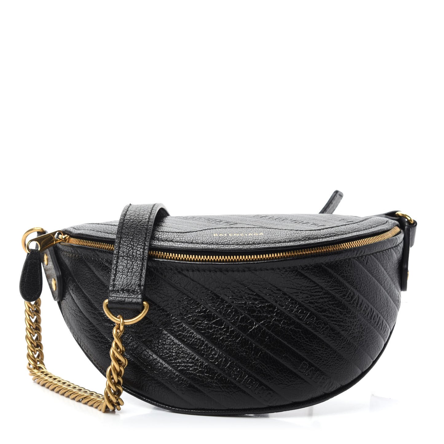 Shiny Goatskin Allover Logo Embossed XXS Souvenir Belt Bag Black