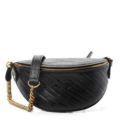 Balenciaga Shiny Goatskin Allover Logo Embossed XXS Souvenir Belt Bag Black 1 of 9