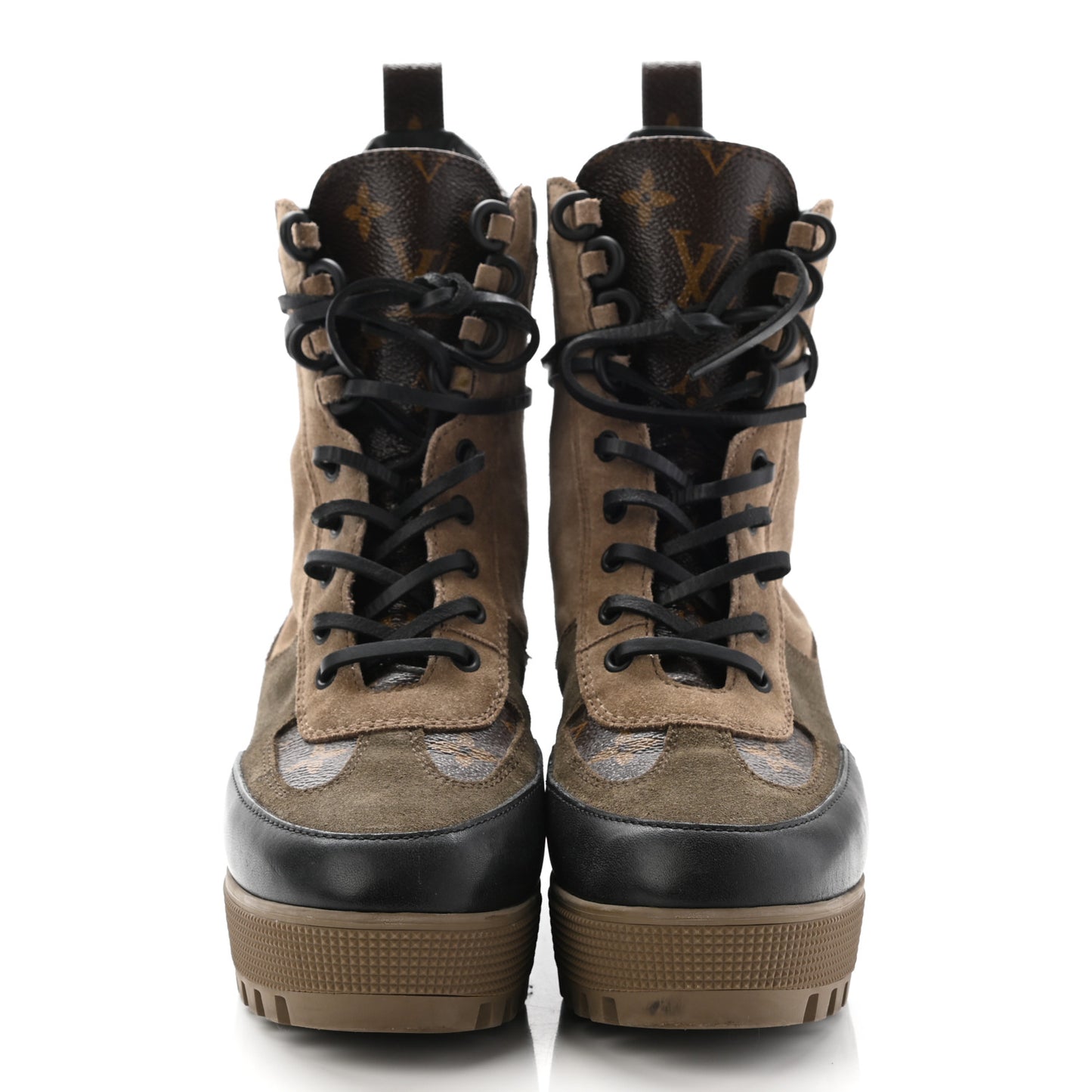 Suede Calfskin Monogram Laureate Platform Desert Boots 38 Taupe