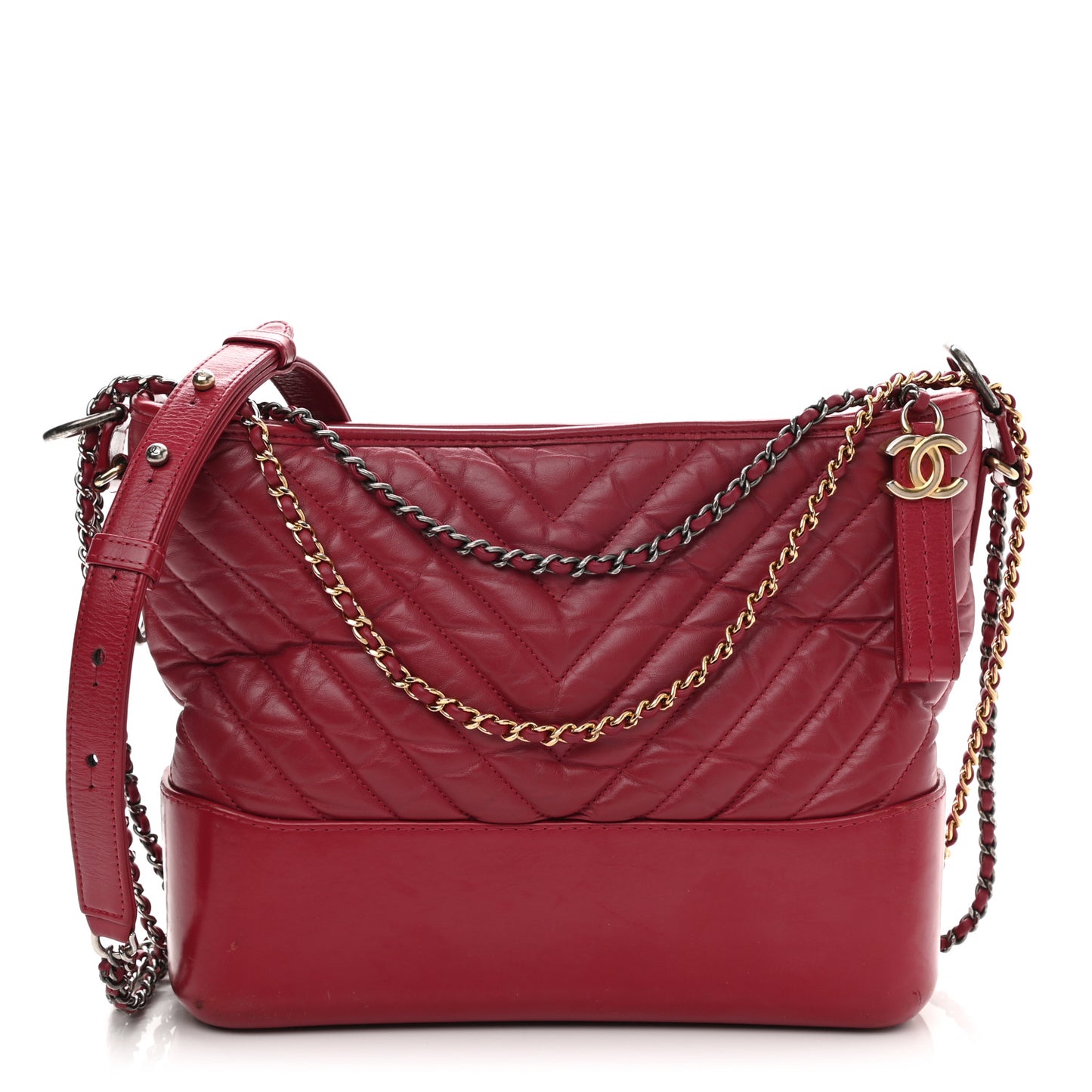 Aged Calfskin Chevron Quilted Medium Gabrielle Hobo Dark Fuchsia