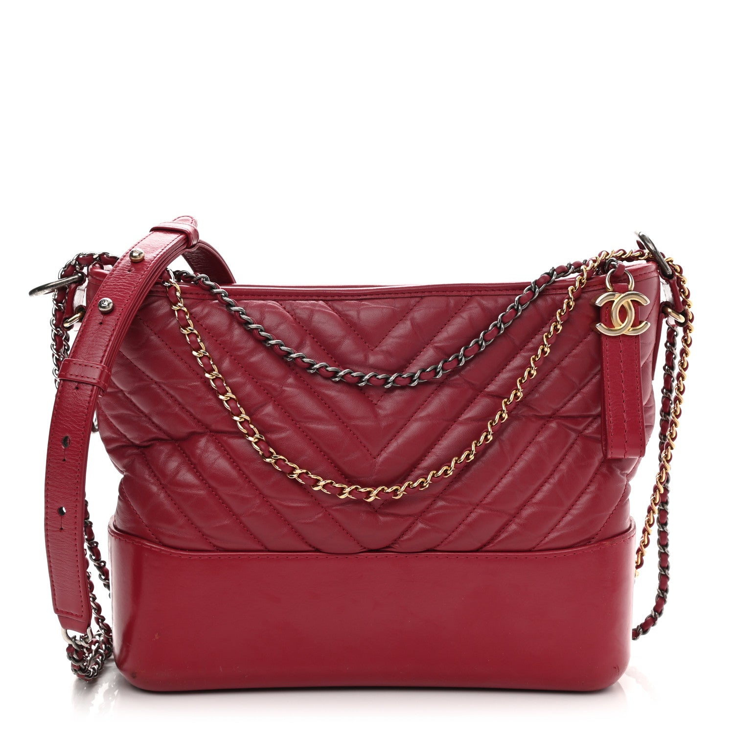 Chanel Aged Calfskin Chevron Quilted Medium Gabrielle Hobo Dark Fuchsia 1 of 16
