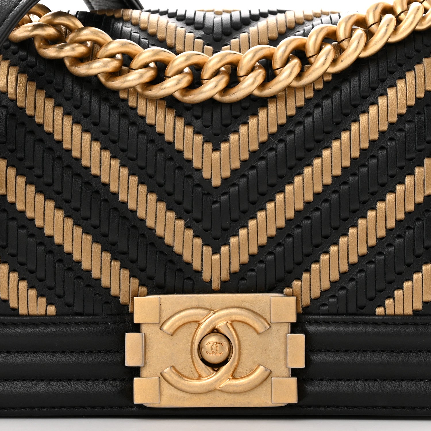 Chanel Lambskin Calfskin Chevron Small Boy Flap Black Gold 8 of 11