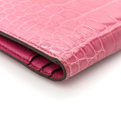 Hermes Shiny Alligator Bearn Wallet Rose Scheherazade 12 of 16