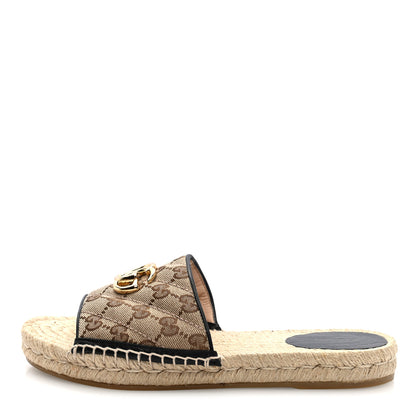 Gucci Monogram Matelasse GG Marmont Espadrille 20mm Slide Sandals 38 Beige Ebony Black 1 of 9