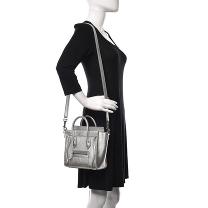 Celine Laminated Lambskin Nano Luggage Silver 2 of 12