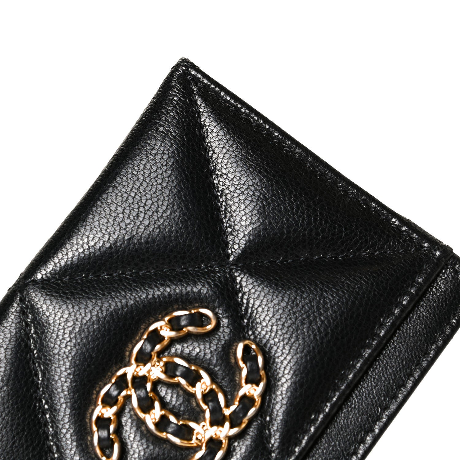 Chanel Shiny Goatskin Quilted Chanel 19 Card Holder Black 6 of 6