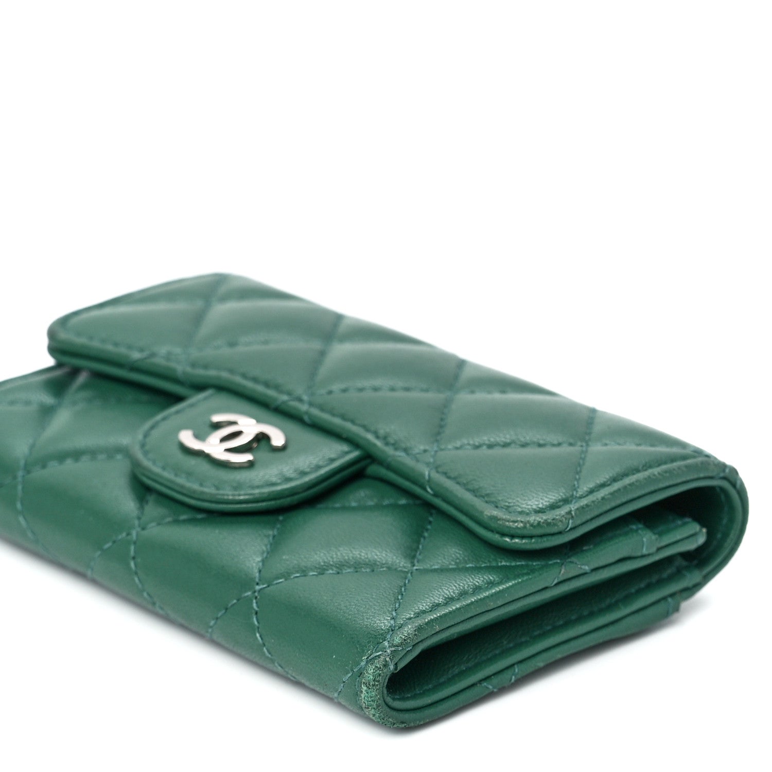 Chanel Lambskin Quilted Flap Card Holder Wallet Green 11 of 12
