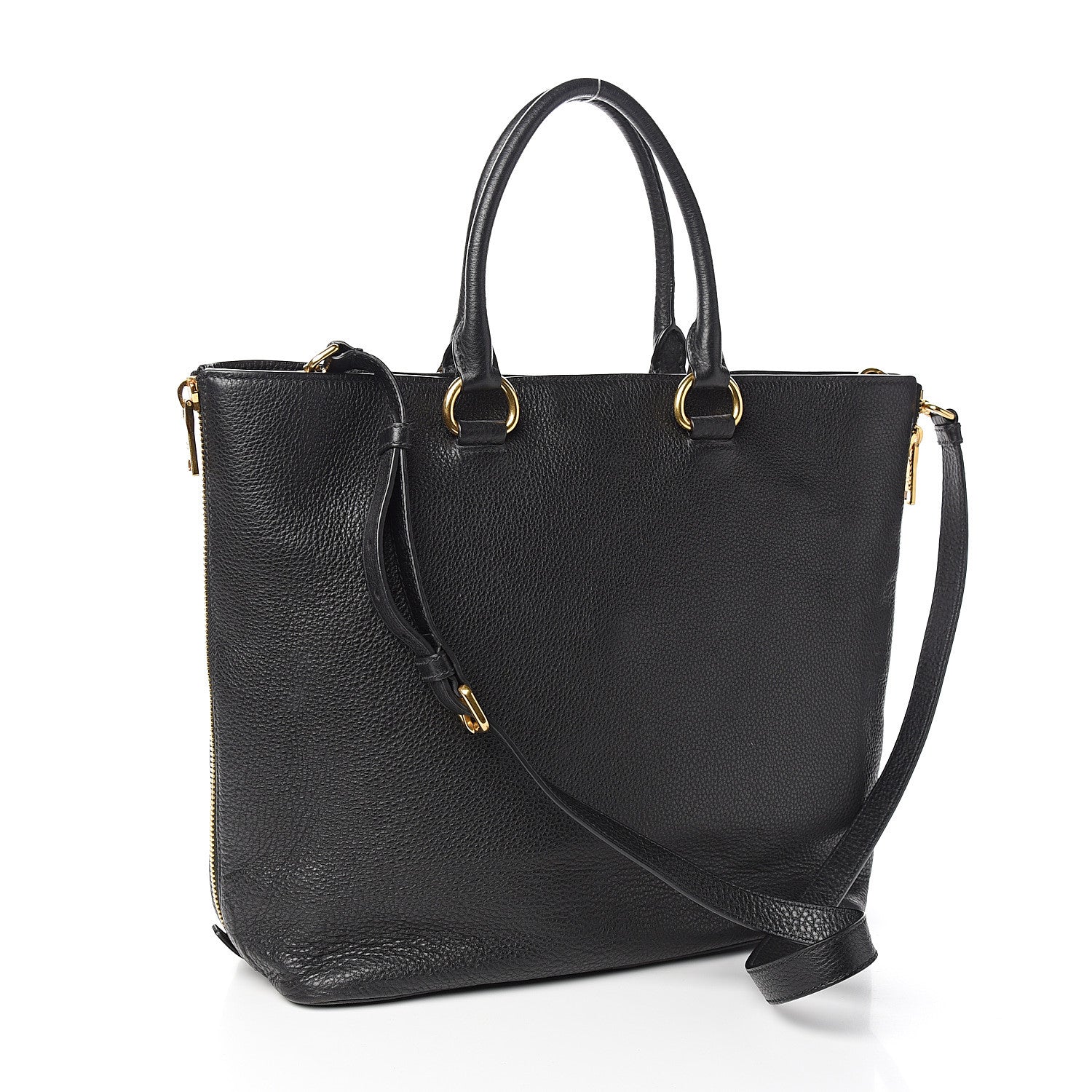 Prada Vitello Daino Side Zip Tote Black 2 of 9