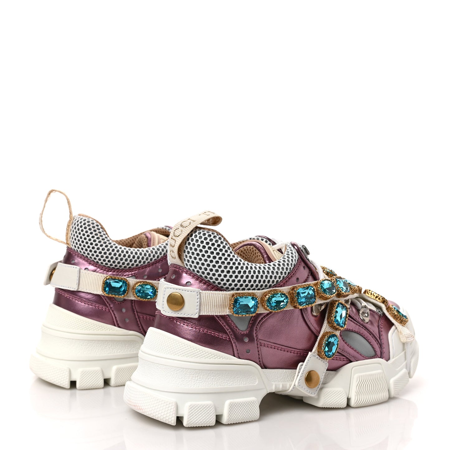 X SEGA Metallic Calfskin Mesh Removable Crystals Womens Flashtrek Sneakers 35.5 Rosa Great 35.5 White Silver