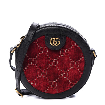 Gucci Velvet GG Monogram Textured Calfskin Round Shoulder Bag Red Cipria Black 1 of 10