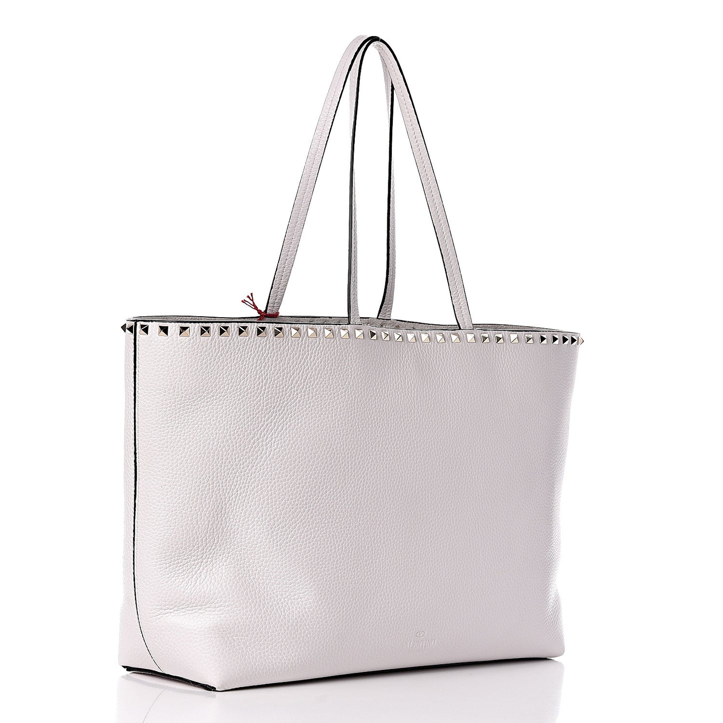 Grained Calfskin Rockstud Shoulder Tote Optic White