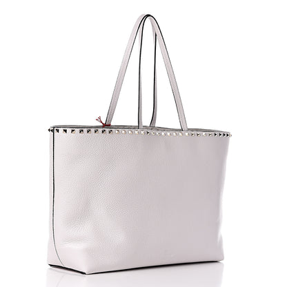 Valentino Garavani Grained Calfskin Rockstud Shoulder Tote Optic White 3 of 9