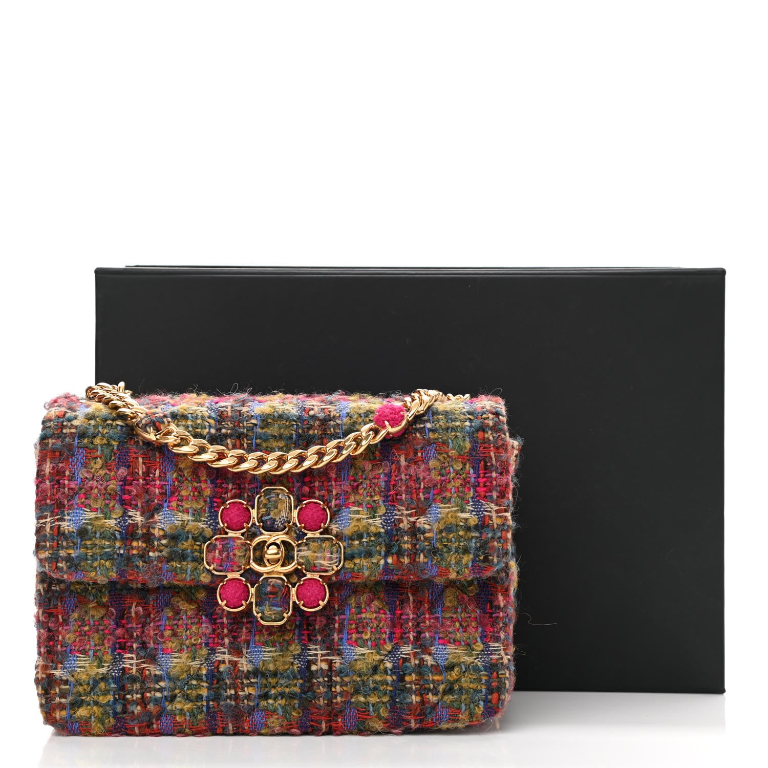 Chanel Wool Tweed Quilted Small Flap Khaki Red Pink Blue Green 10 of 10