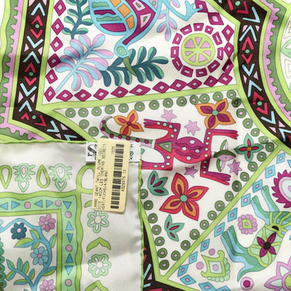 Hermes Silk Les Chemins Secrets Scarf 140 Vert Fuchsia White 3 of 4