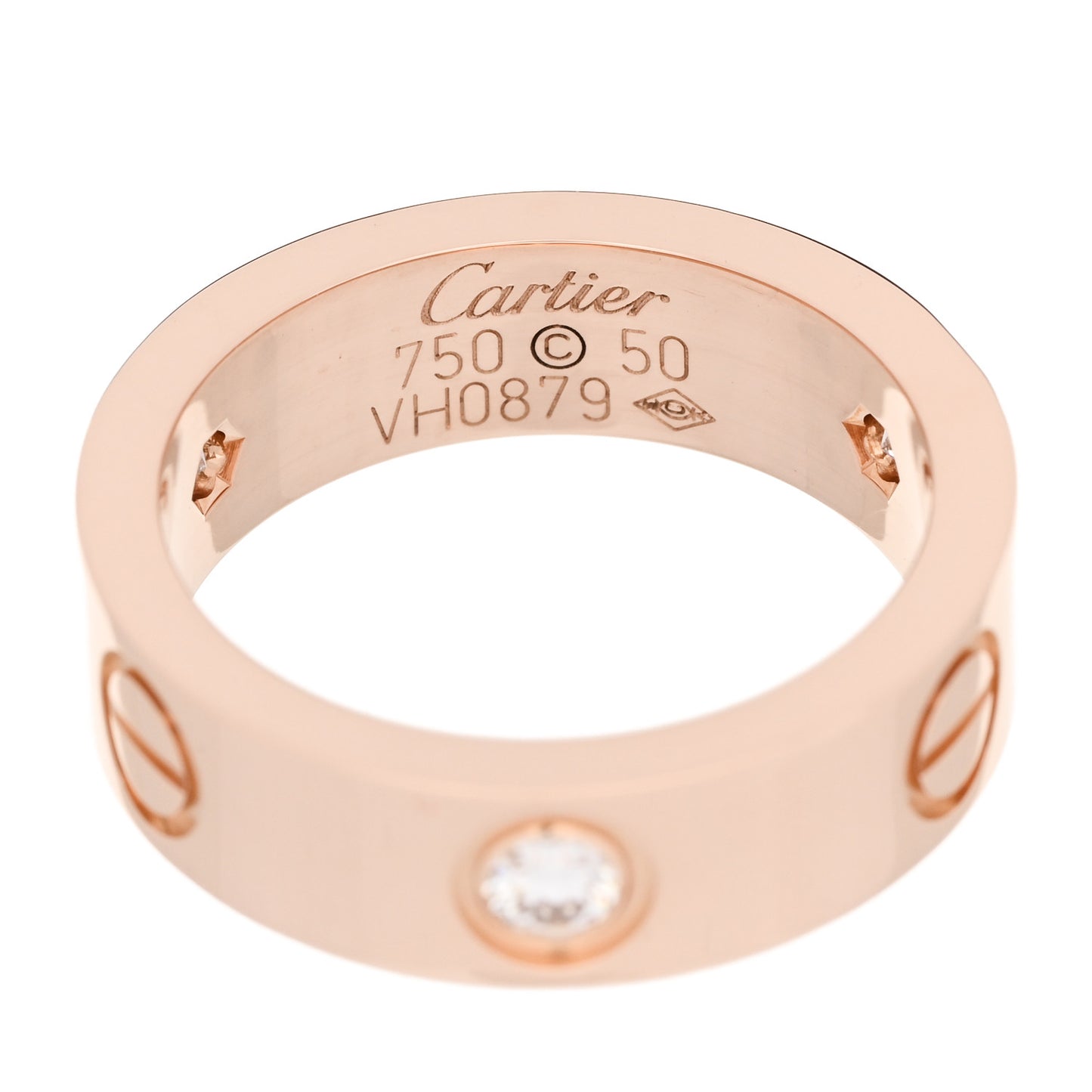 18K Pink Gold 3 Diamond 5.5mm LOVE Ring 50 5.25