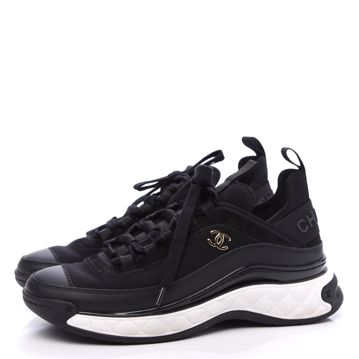 Velvet Calfskin Mixed Fibers CC Sneakers 36.5 Black