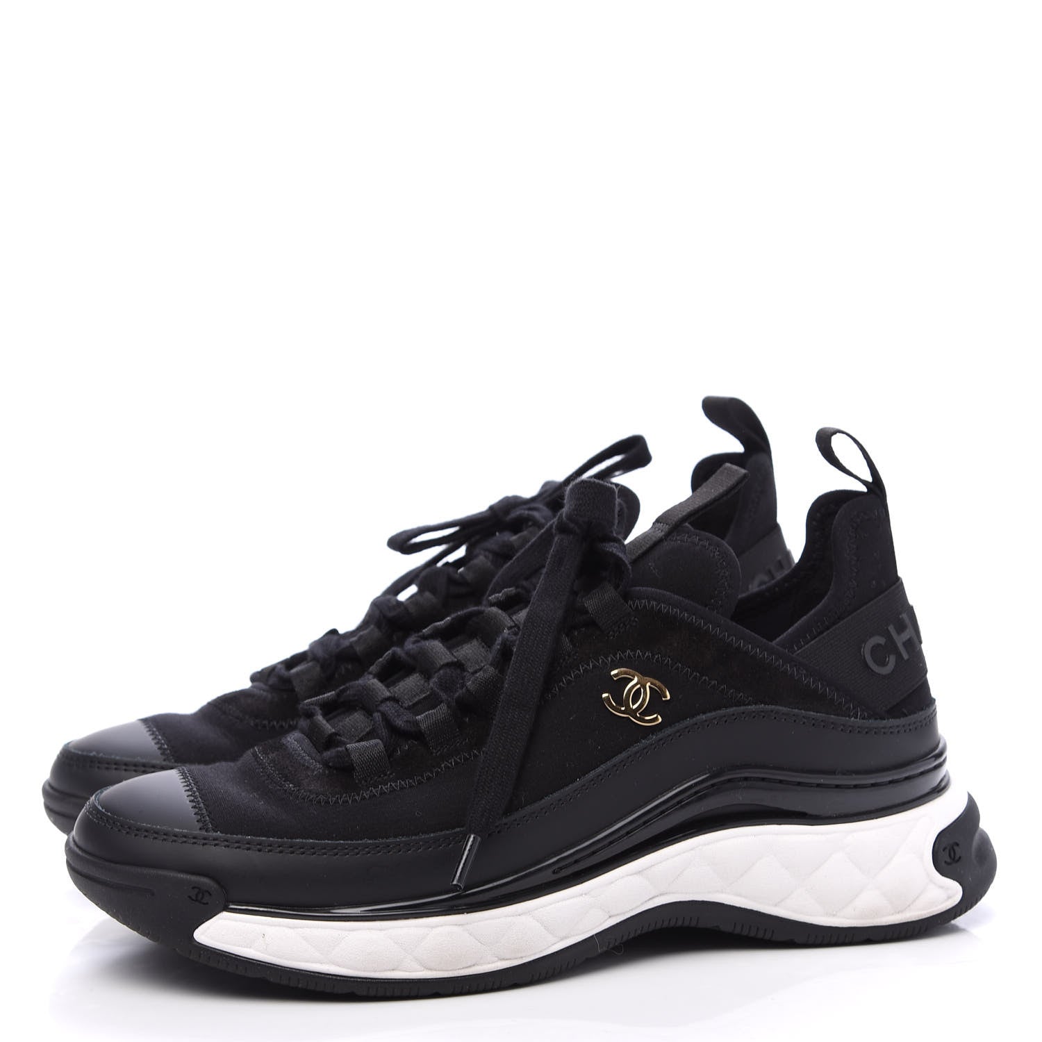 Chanel Velvet Calfskin Mixed Fibers CC Sneakers 36.5 Black 3 of 9