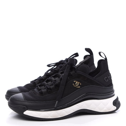 Chanel Velvet Calfskin Mixed Fibers CC Sneakers 36.5 Black 3 of 9