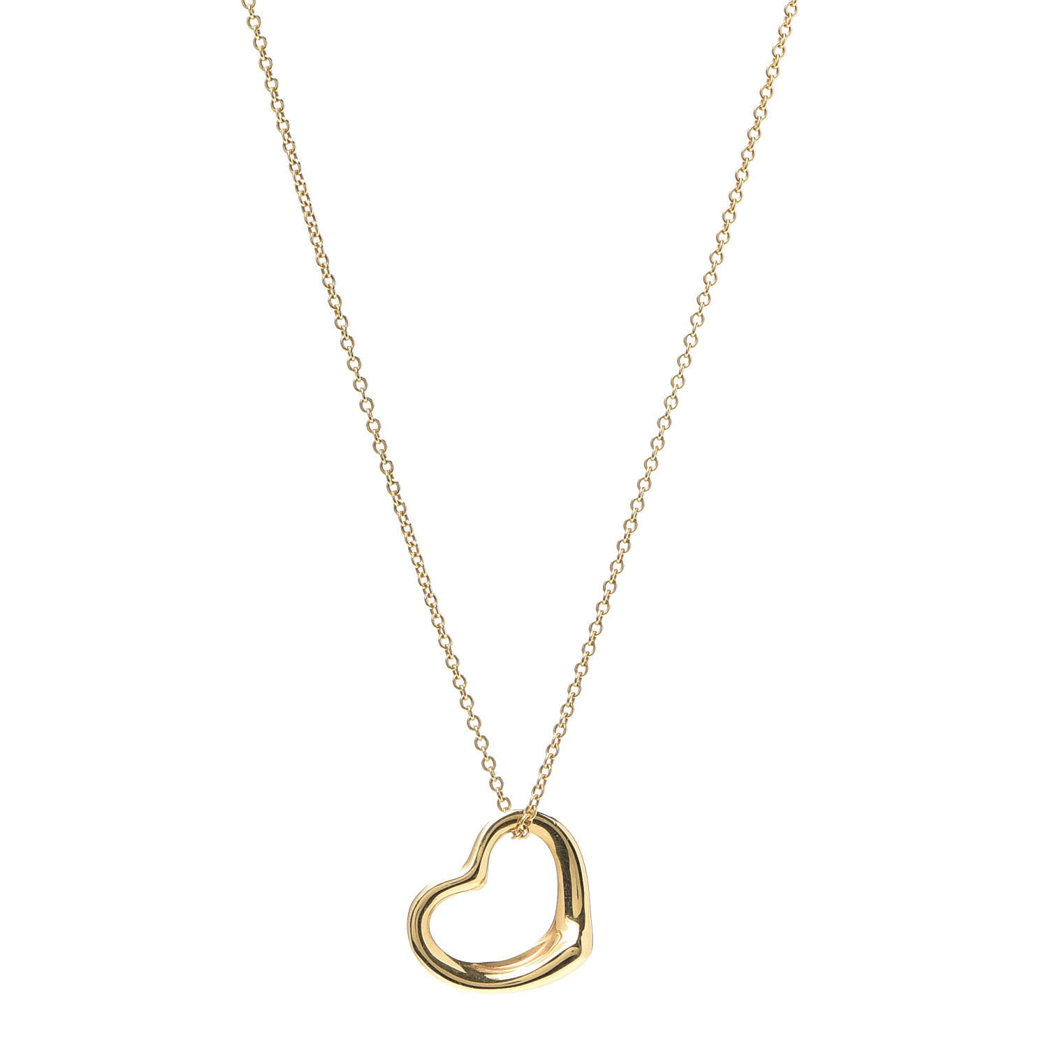 Tiffany 18K Yellow Gold 16mm Elsa Peretti Open Heart Pendant Necklace 1 of 6