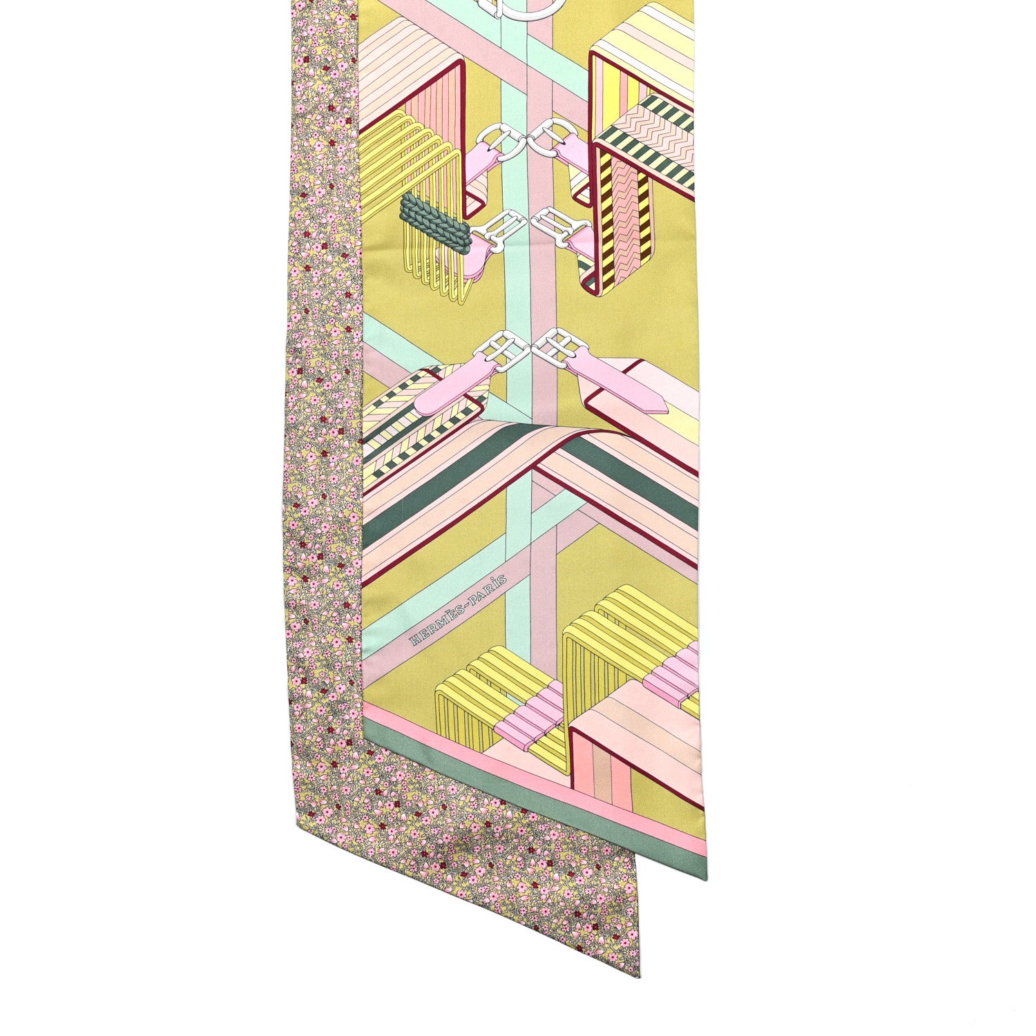 Hermes Silk Sangles en Zigzag Fleuries Maxi Twilly 2 of 4