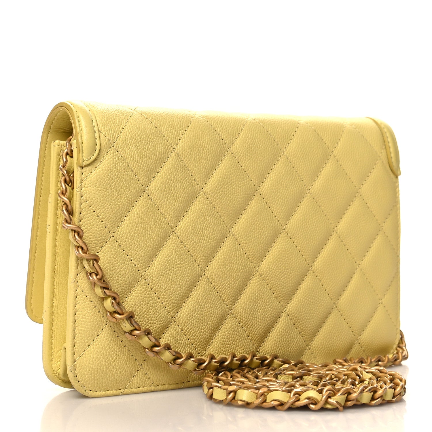 Chanel Caviar Quilted CC Filigree Wallet On Chain WOC Yellow 3 of 14