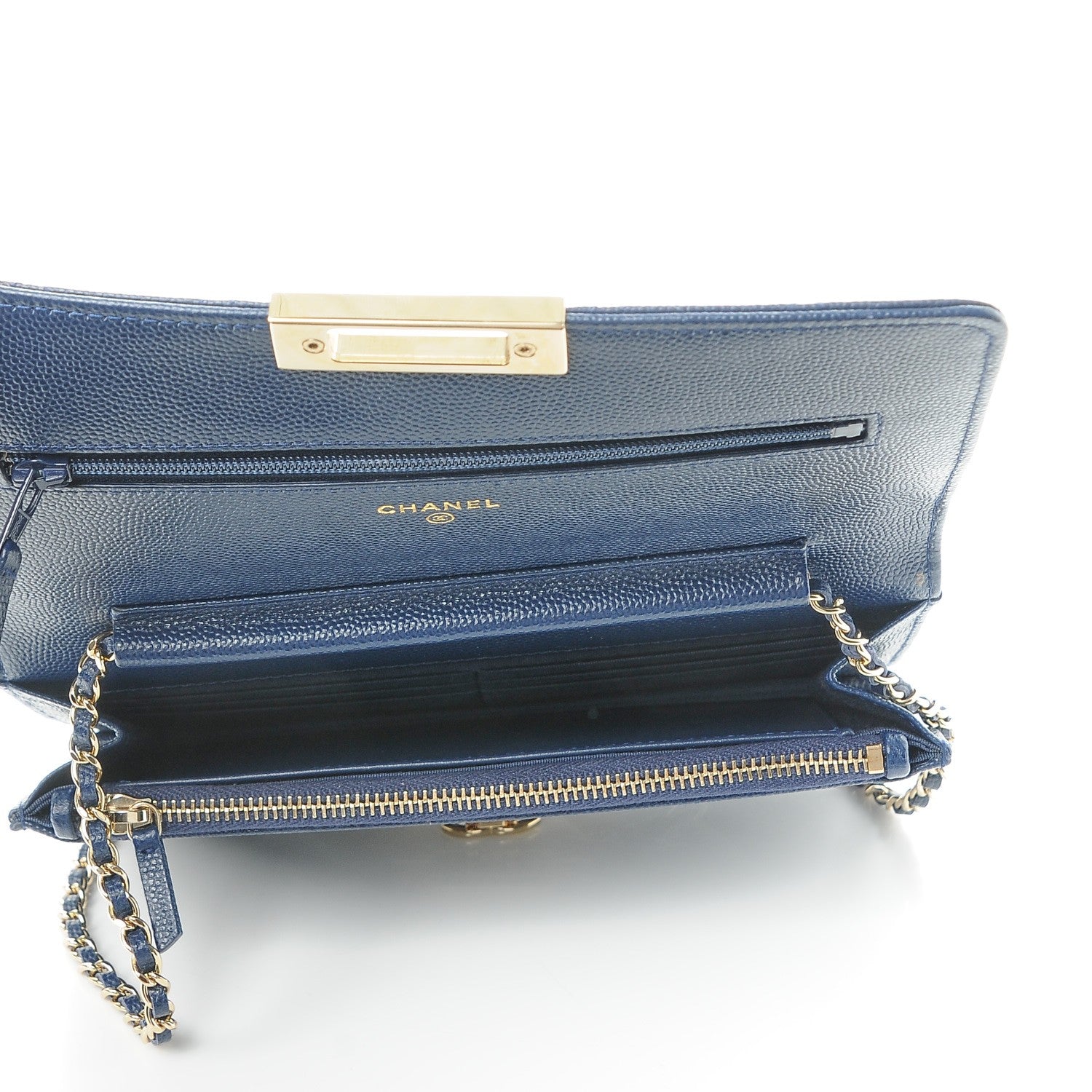 Chanel Caviar Quilted Golden Class Wallet On Chain WOC Navy 5 of 9