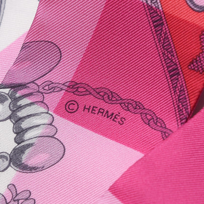 Hermes Silk Mors Et Gourmettes Vichy Twilly Rose Vif Framboise White 6 of 6