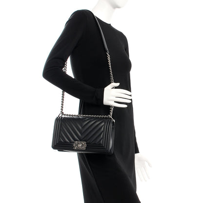 Chanel Calfskin Chevron Quilted Medium Boy Flap Black 2 of 8
