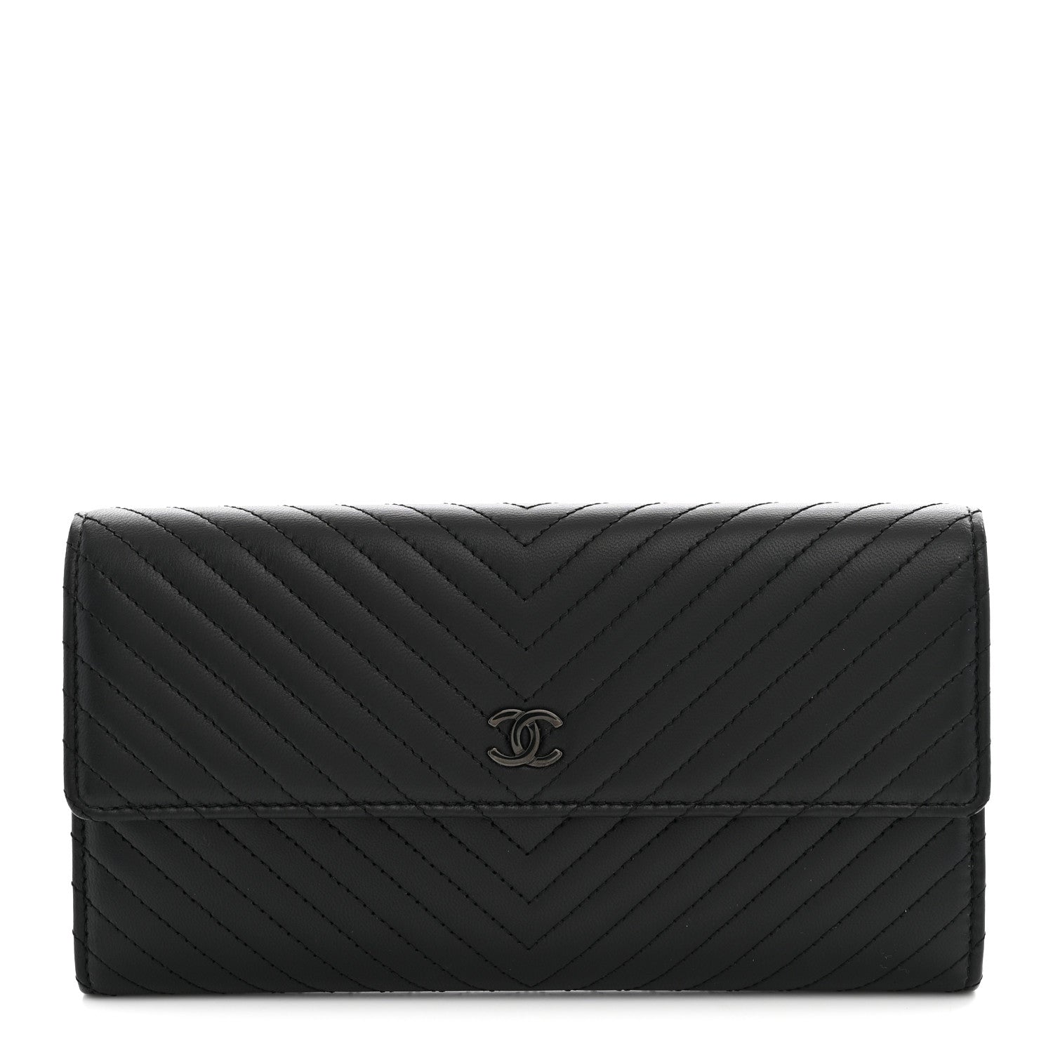 Chanel Lambskin Chevron Quilted Large Gusset Flap Wallet So Black 1 of 8