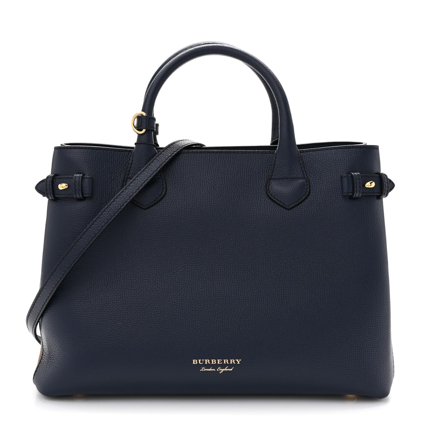 Derby Calfskin House Check Medium Banner Tote Ink Blue