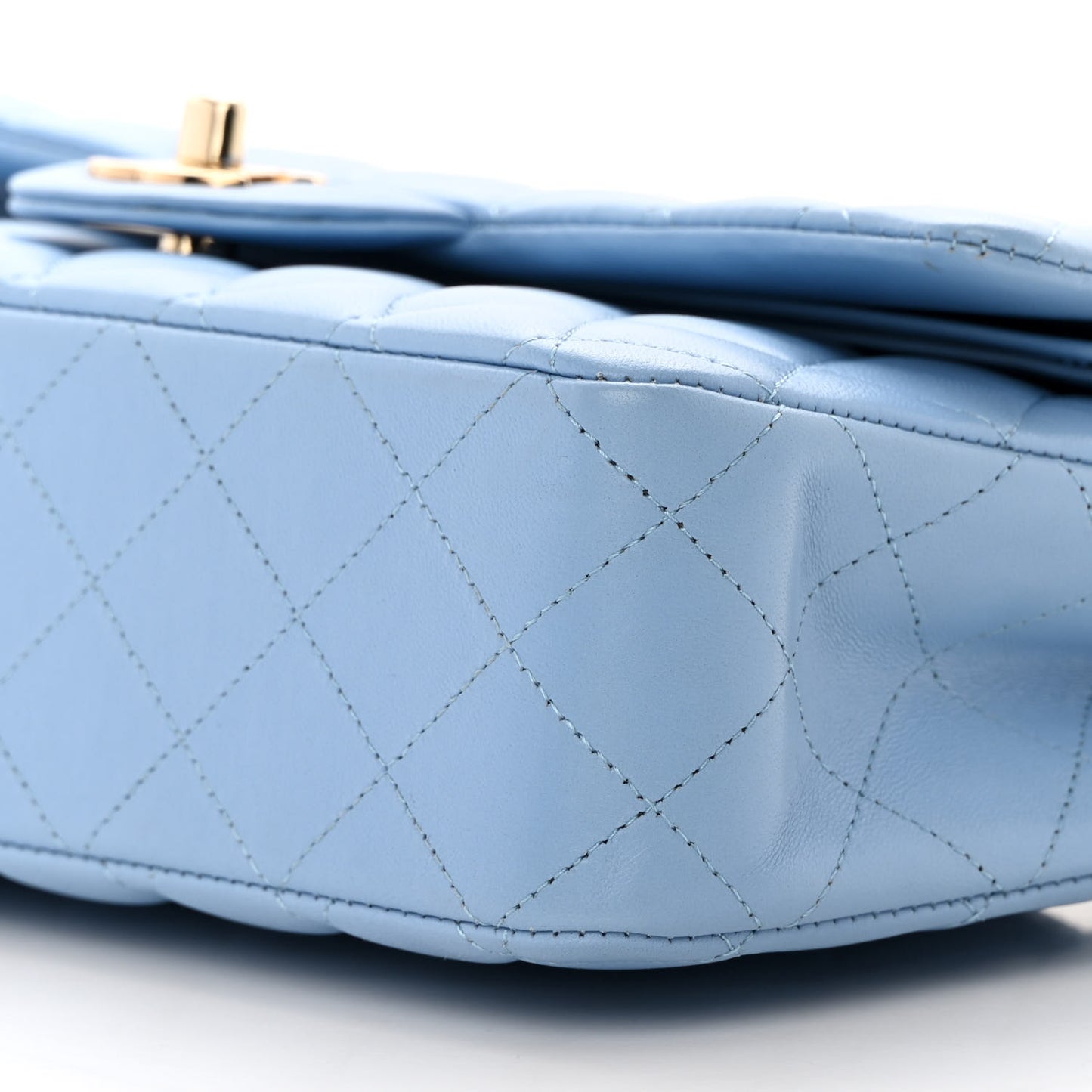 Lambskin Quilted Medium Double Flap Light Blue