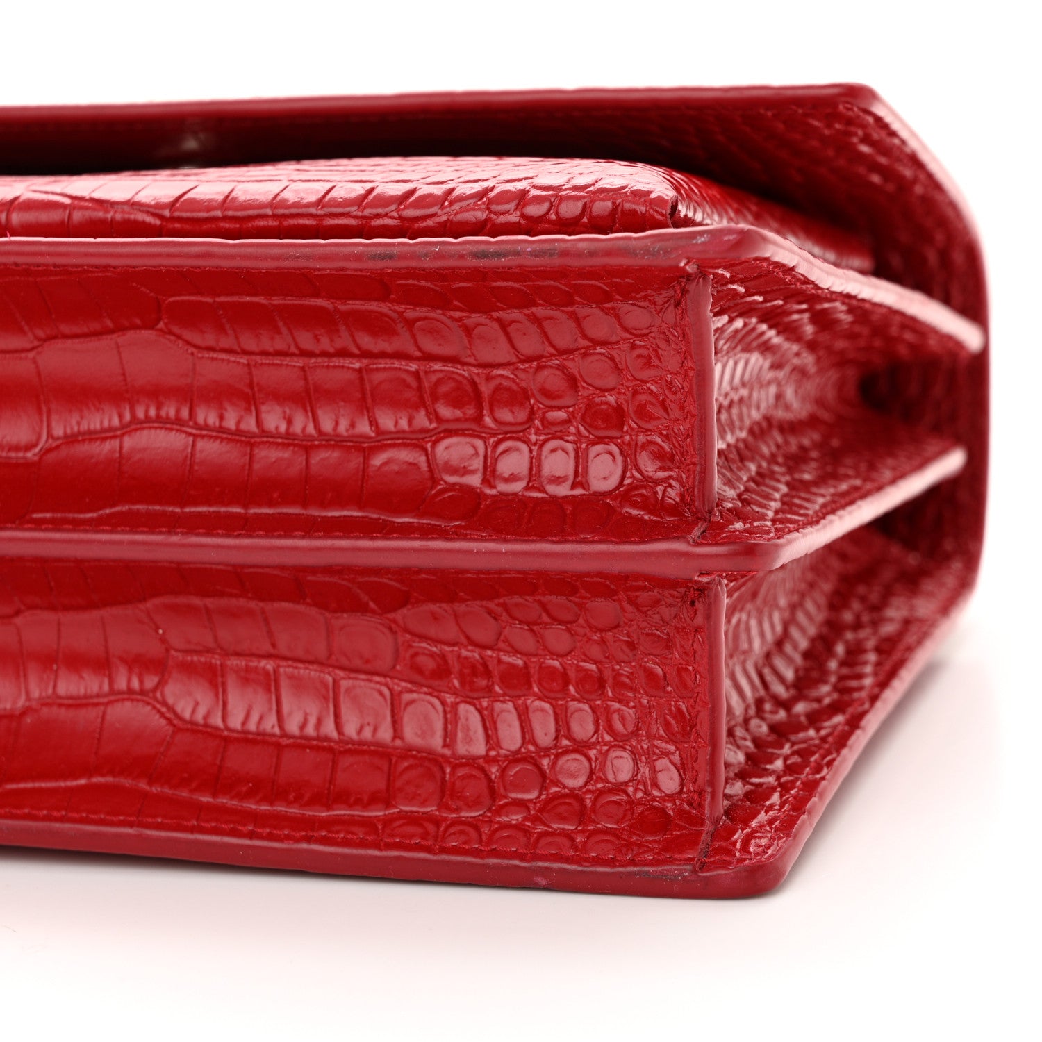 Saint Laurent Calfskin Crocodile Embossed Medium Monogram Sunset Rouge Eros 10 of 15