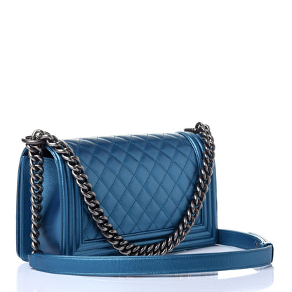 Chanel Metallic Caviar Quilted Medium Boy Flap Turquoise 3 of 11