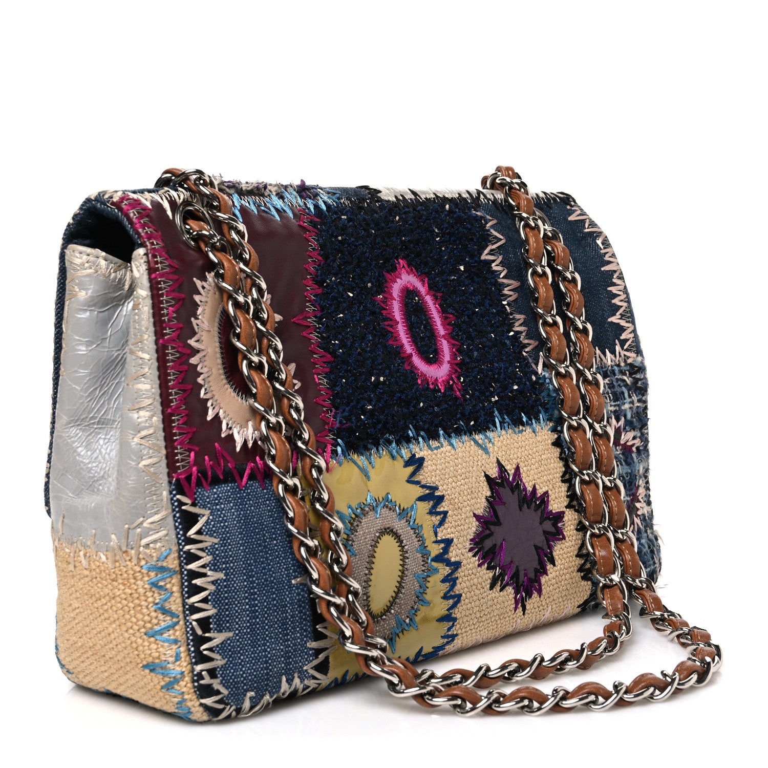 Chanel Denim Tweed Patchwork Jumbo Single Flap Multicolor 2 of 9