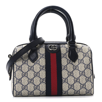 Gucci GG Supreme Monogram Textured Dollar Calfskin Web Mini Ophidia Top Handle Bag Beige Blue 1 of 11