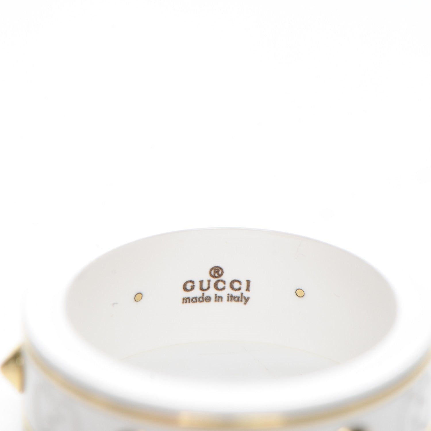 Gucci 18K Yellow Gold 7mm Studded Icon Ring White 52 6 4 of 5