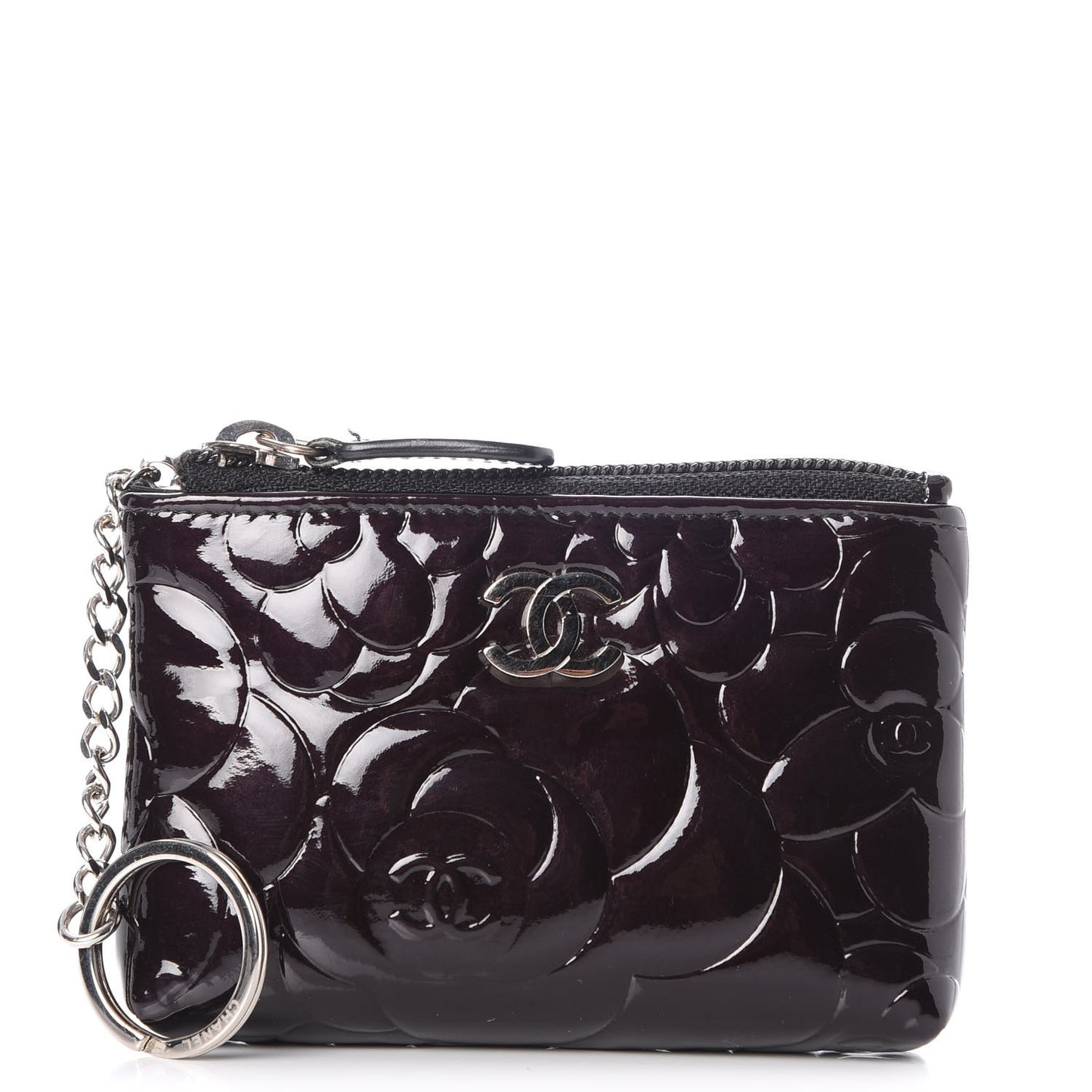 Patent Camellia Embossed Key Holder Case Black