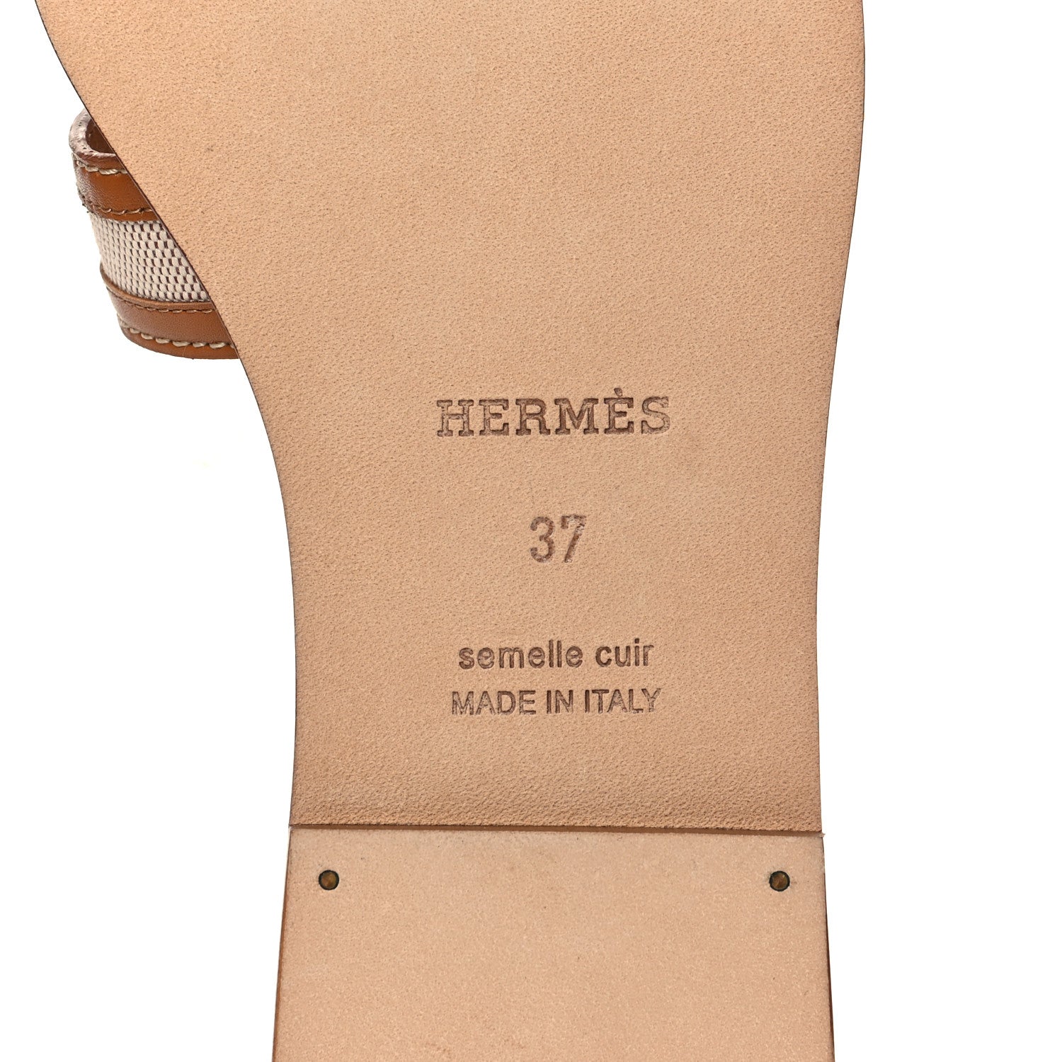 Hermes Calfskin Canvas Oran Sandals 37 Noisette Beige Dore 6 of 9