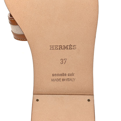Hermes Calfskin Canvas Oran Sandals 37 Noisette Beige Dore 6 of 9