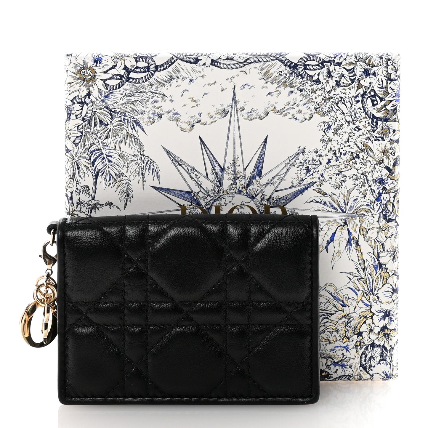 Lambskin Cannage Small Lady Dior Flap Card Holder Black
