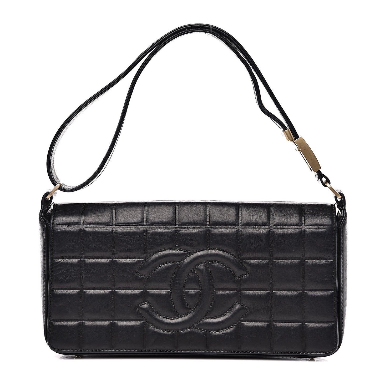 Lambskin Quilted CC Chocolate Bar Flap Black