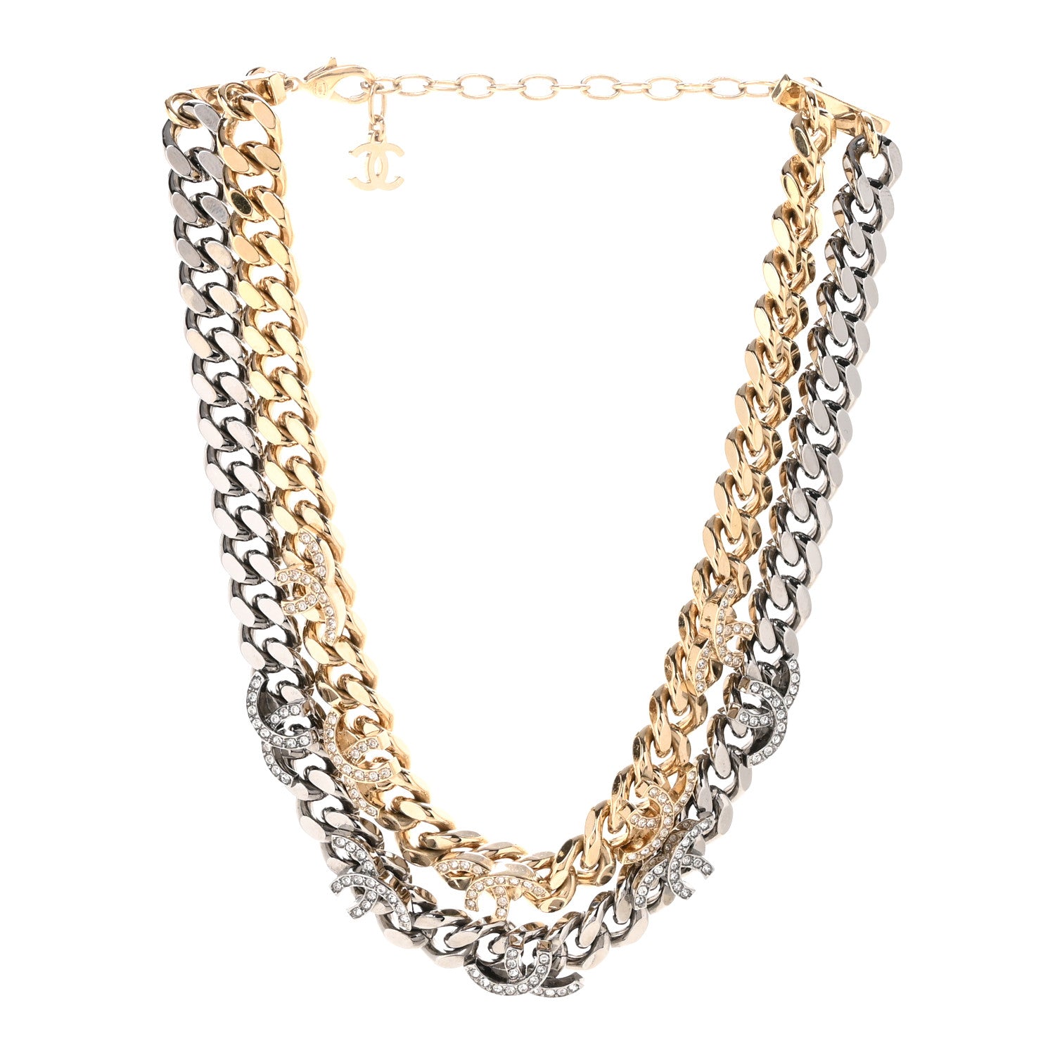 Chanel Crystal Chain CC Link Choker Gold Ruthenium 3 of 7