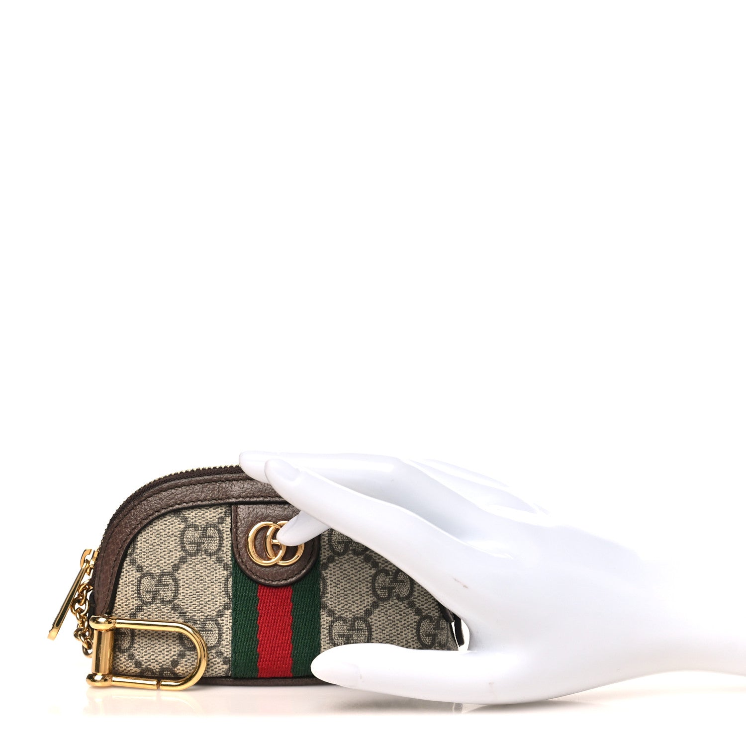 Gucci GG Supreme Monogram Web Ophidia Dome Key Pouch Beige New Acero 2 of 8