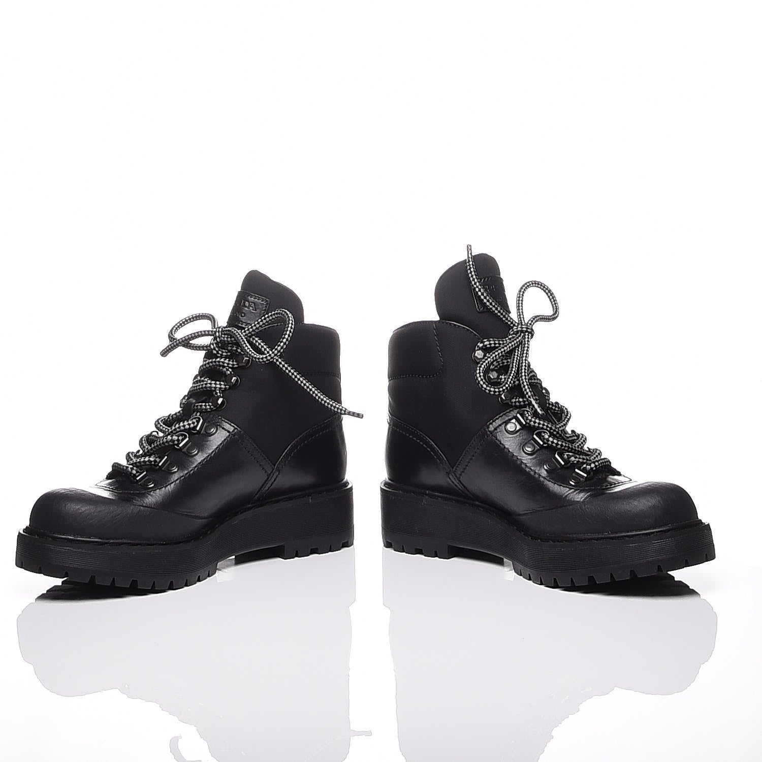 Prada Calfskin Canvas Lace Up Combat Boots 38 Black 6 of 10