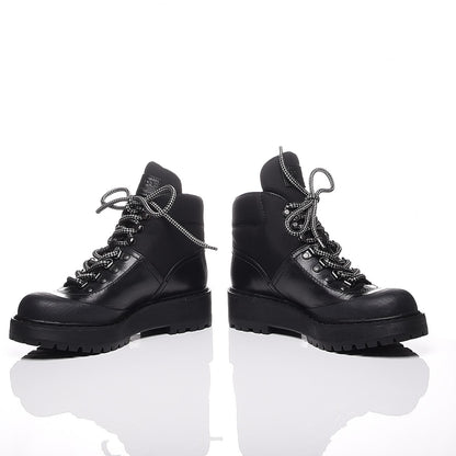 Prada Calfskin Canvas Lace Up Combat Boots 38 Black 6 of 10