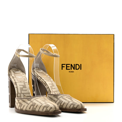 Fendi Chenille Jacquard FF Cut Baguette Ankle Strap 105mm Pumps 39 Tortora Nuvola 11 of 11