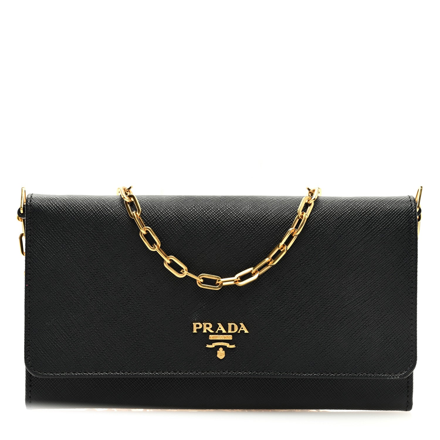 Prada Saffiano Metal Oro Chain Wallet Black 1 of 9