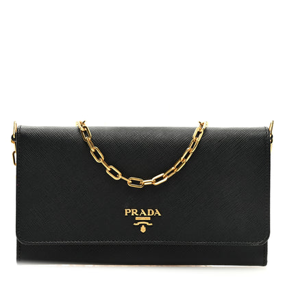Prada Saffiano Metal Oro Chain Wallet Black 1 of 9