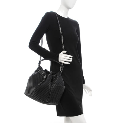 Chanel Deerskin Chevron Large CC Chain Bucket Drawstring Bag Black 2 of 9