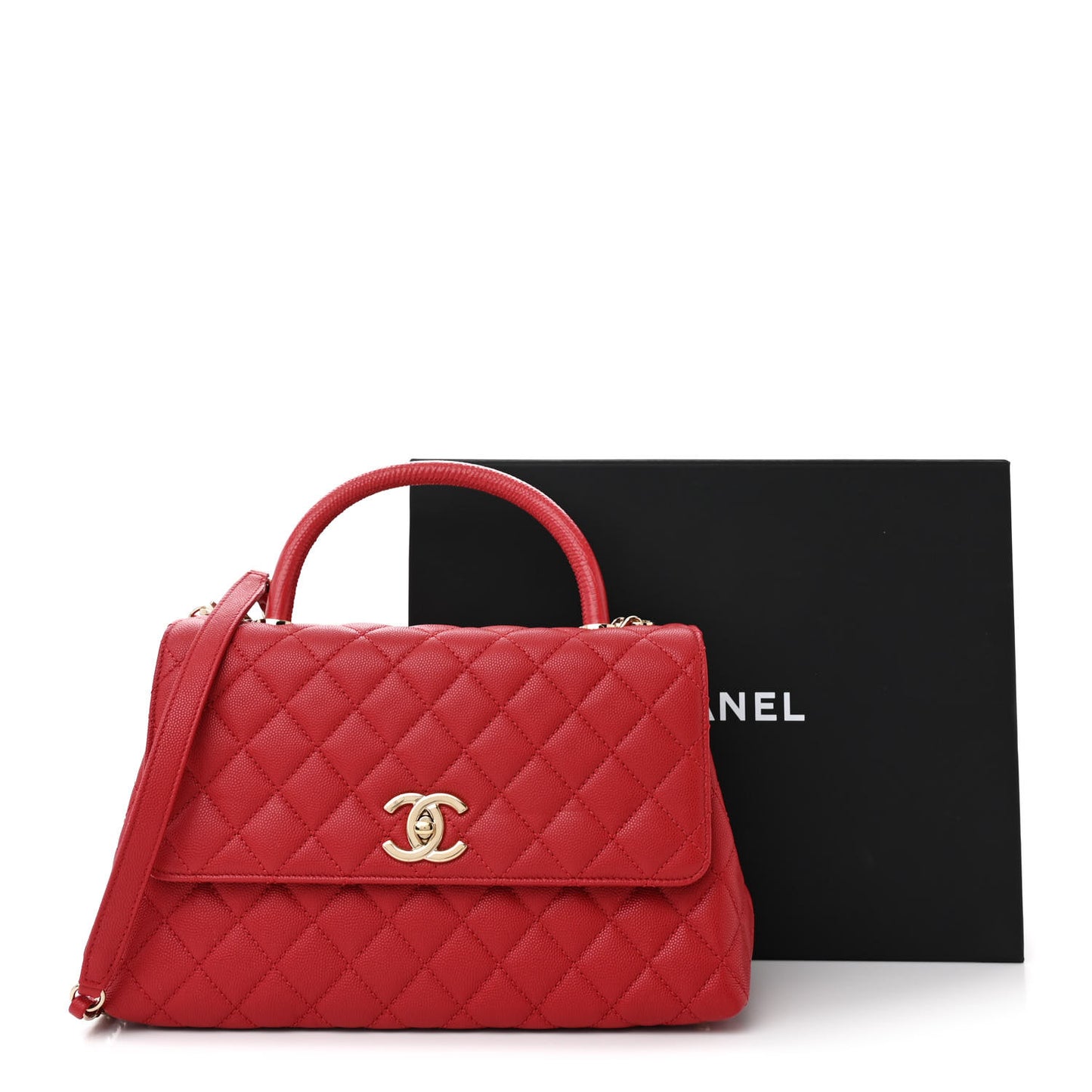 Caviar Lizard Embossed Quilted Small Coco Handle Flap Red